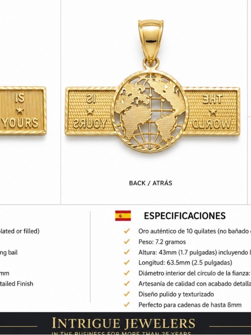 10K Gold Globe Pendant - Gold